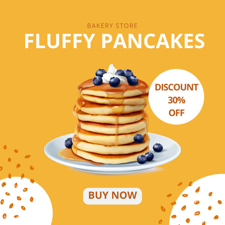 Breakfast Offer with Sweet Pancakes and Blueberry Instagram Design Template