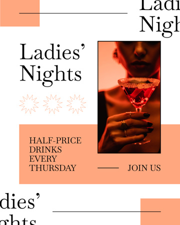 Special Offer on Drinks and Cocktails for Ladies Night Party Instagram Post Vertical Design Template