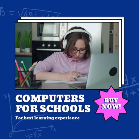 Template di design Offerta di computer efficienti per le scuole in blu Animated Post