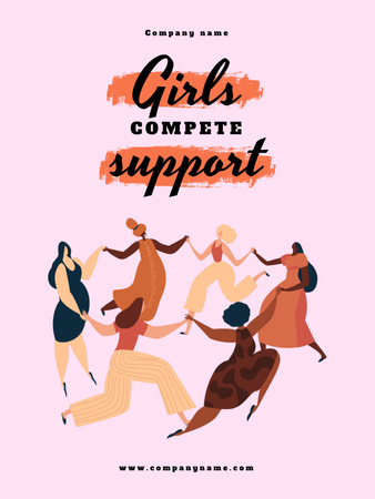Ontwerpsjabloon van Poster US van Girl Power Inspiratie met dansende diverse vrouwen