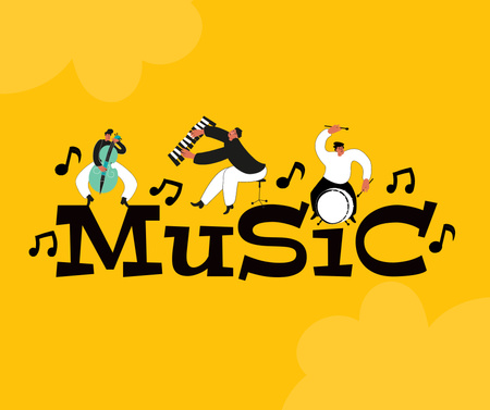 Music band yellow illustrated Facebook tervezősablon