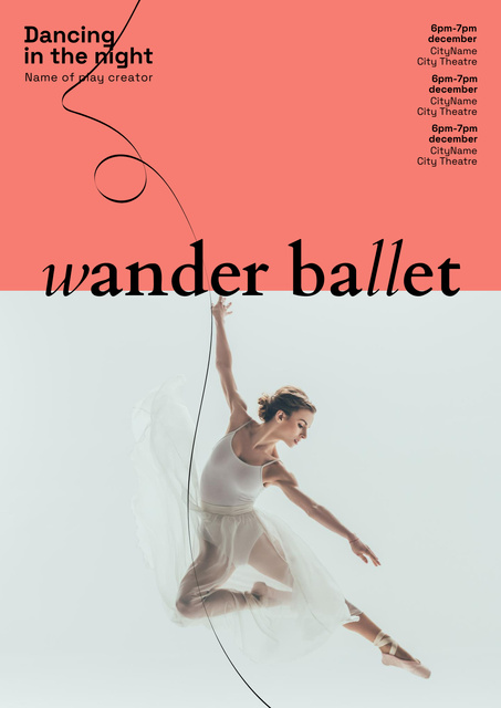 Ballet Show Announcement with Female Dancer on Peach Poster Πρότυπο σχεδίασης