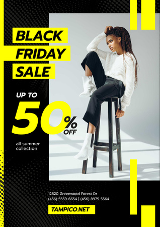 Platilla de diseño Black Friday Sale with Woman in Monochrome Clothes Poster