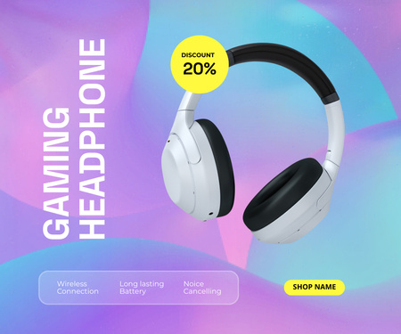 Gaming Headphone Sale Announcement Large Rectangle Design Template
