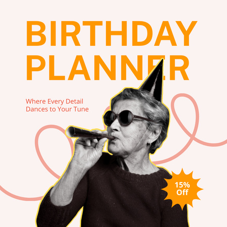 Havalı Yaşlı Kadın için Doğum Günü Partisi Düzenleme Instagram AD Tasarım Şablonu