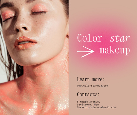 Beauty Services Offer with Woman in Bright Makeup Facebook Design Template