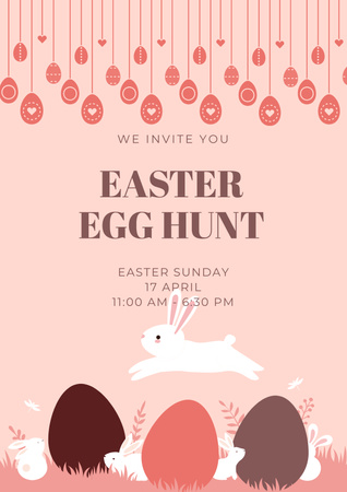 Reklama na lov velikonočních vajíček s velikonočními zajíčky a tradičními barvenými vejci Poster Šablona návrhu