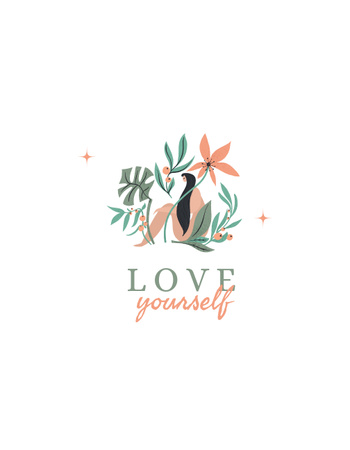 Love for Yourself with Girl in flowers T-Shirt Design Template