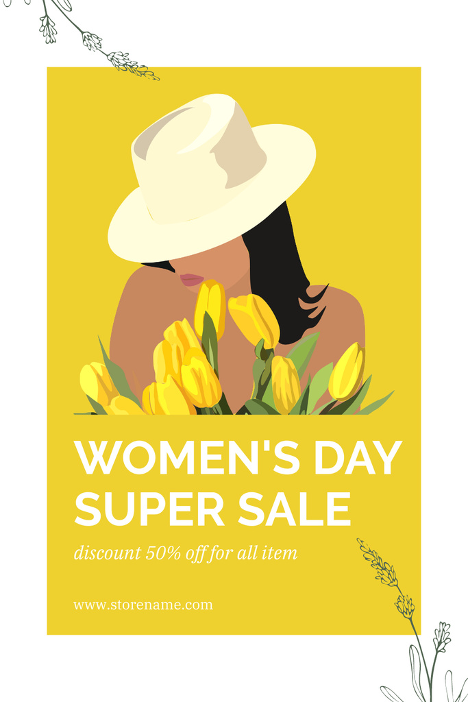 Super Sale on International Women's Day with Beautiful Woman Pinterest Design Template