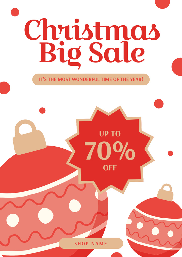 Christmas Big Sale Announcement with Baubles Poster Design Template
