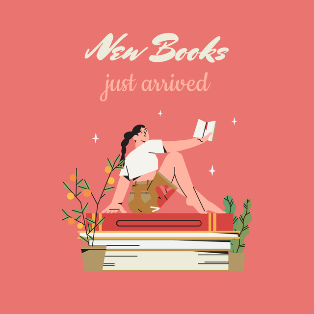 Ontwerpsjabloon van Instagram van New Books Arrival Anouncement with Woman Reading