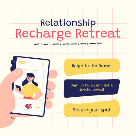 Ontwerpsjabloon van Instagram van Aankondiging van een speciale cursus voor het opladen van relaties