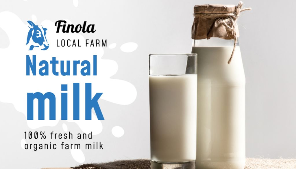 Milk Farm Offer with Glass of Organic Milk Business Card US Šablona návrhu
