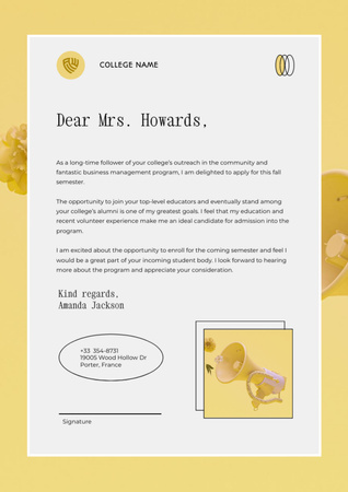 Letter to University on Yellow Letterhead Design Template