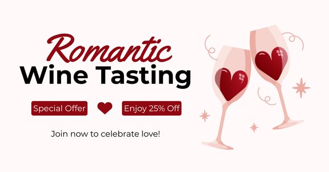 Romantic Wine Tasting Event With Discount Due Valentine's Day Facebook ADデザインテンプレート