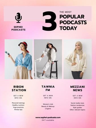 Modèle de visuel Podcasts populaires avec des jeunes femmes - Poster US
