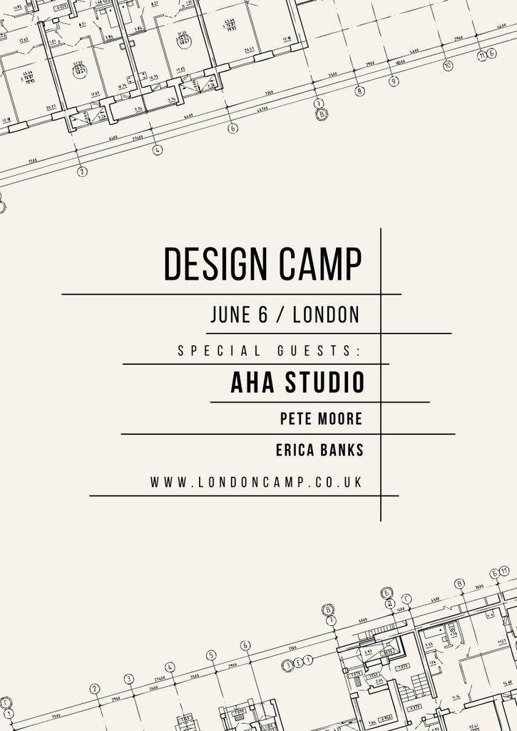 Design Camp Announcement with Technical Plan Poster A3 tervezősablon