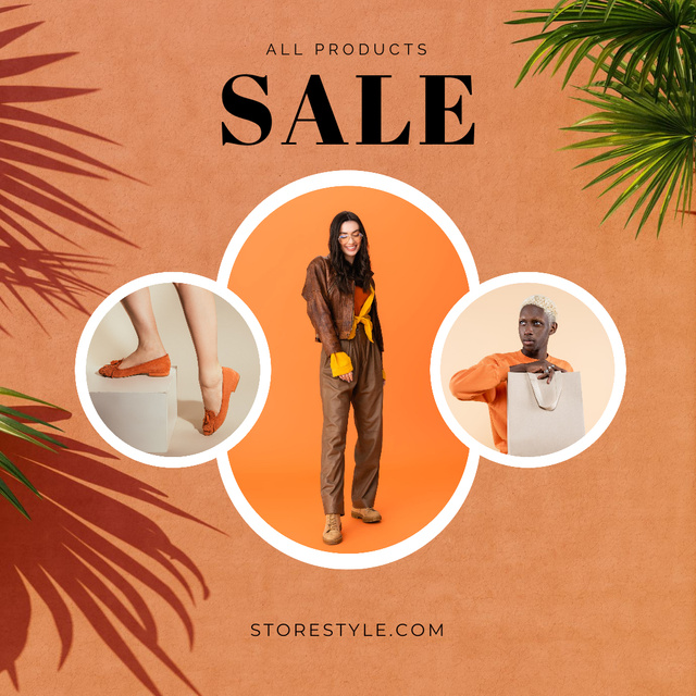 Fashion Sale Offer on Orange Background Instagramデザインテンプレート
