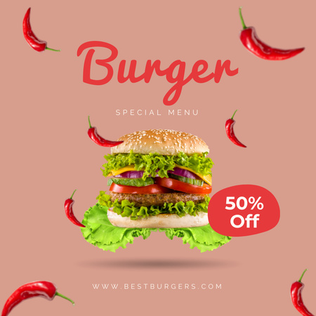 Offer Discount on New Menu with Appetizing Burger Instagram Design Template