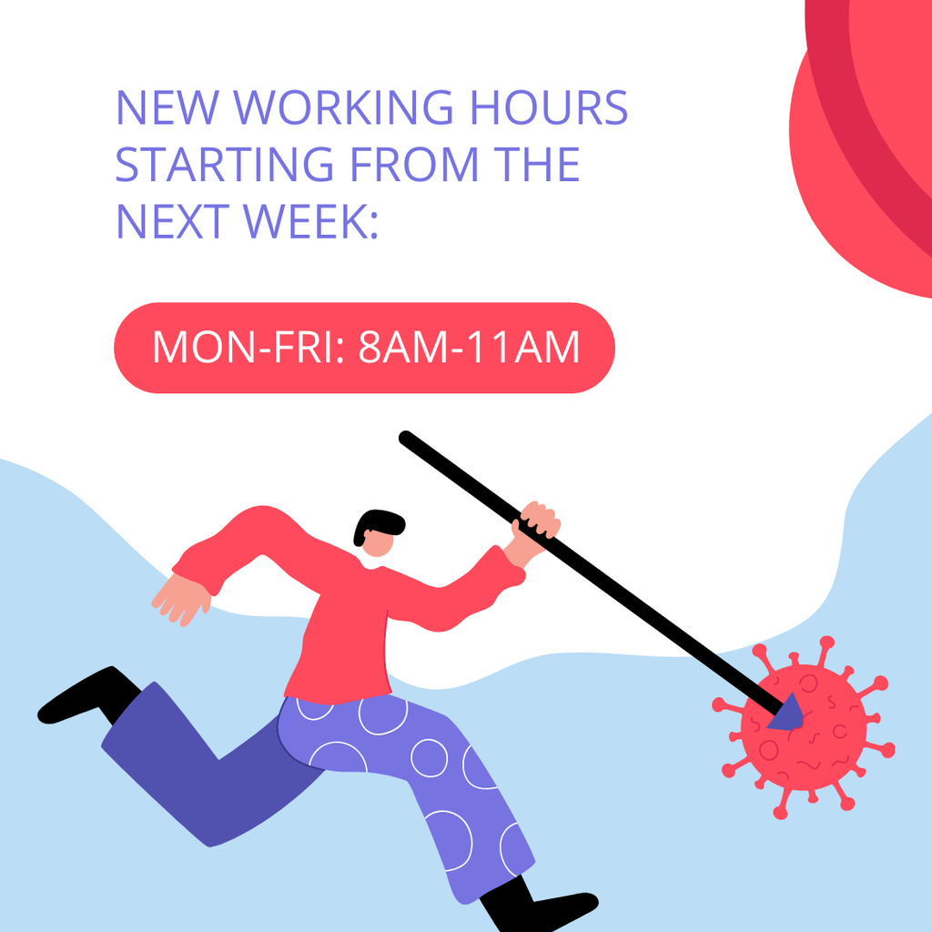 Template di design Working Hours Rescheduling with man beating Virus Instagram