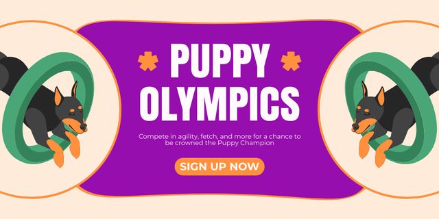 Ontwerpsjabloon van Twitter van Competitive Puppy Olympics Announcement