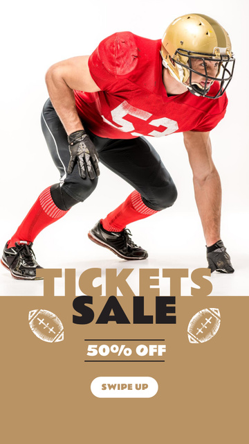 Tickets Sale Offer with American Football Player Instagram Story Design Template