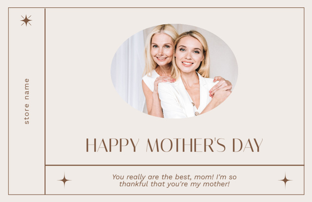 Beautiful Woman with Adult Daughter on Mother's Day Greeting Layout Thank You Card 5.5x8.5in – шаблон для дизайна
