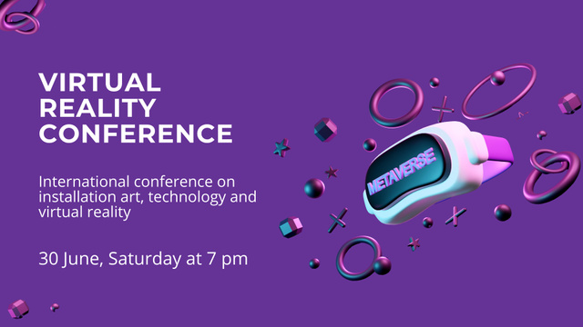 Virtual Reality Conference Announcement with Glasses in Purple FB event cover Modelo de Design