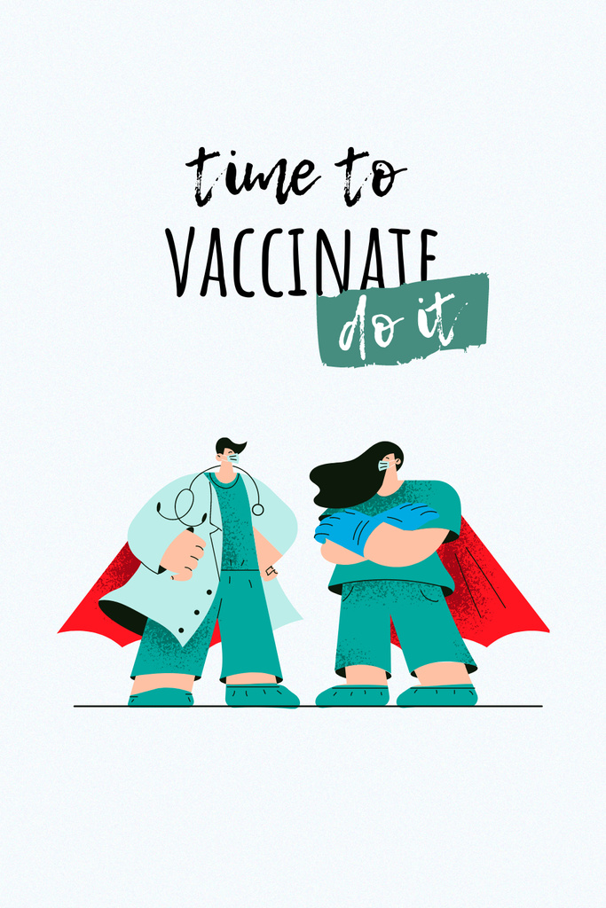 Vaccination Announcement with Doctors in Superhero's Cloaks Pinterest Design Template