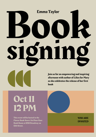 Book Signing Announcement Poster 28x40in Design Template