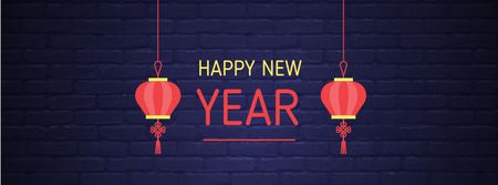 Chinese New Year Greeting with Lanterns Facebook cover Design Template