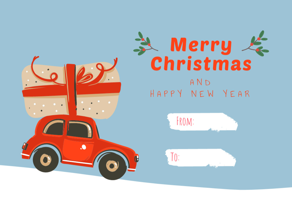 Platilla de diseño Cute Christmas Holiday Greeting with Retro Car Postcard 4.2x5.5in