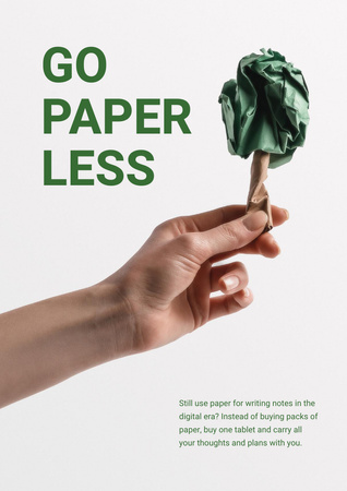 Paper Saving Concept with Hand with Paper Tree Poster A3 Design Template