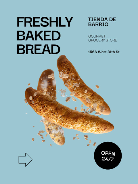 Szablon projektu Freshly Baked Bread Offer on Blue Poster US