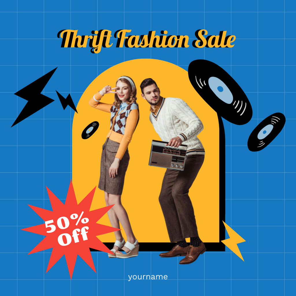 Ontwerpsjabloon van Instagram AD van Hipsters for thrift fashion sale retro