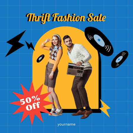 Hipsters for thrift fashion sale retro Instagram AD Design Template