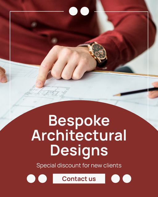 Architectural Designs Ad with Architect working on Blueprint Instagram Post Vertical Design Template