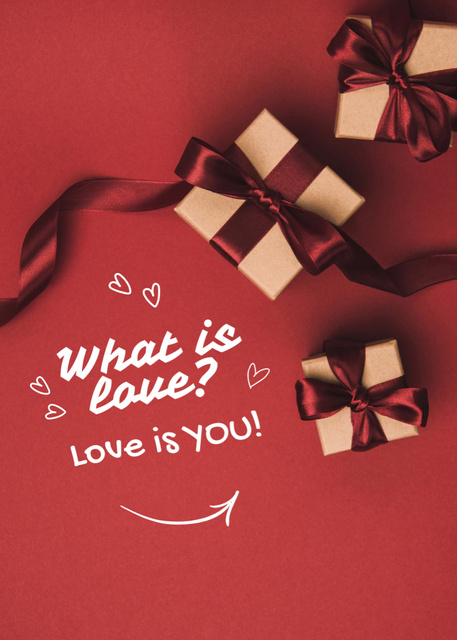 Valentine's Day Celebration with Gift Boxes and Ribbons Postcard 5x7in Vertical Šablona návrhu