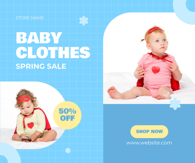 Spring Sale Kids Clothing Announcement Facebook Design Template