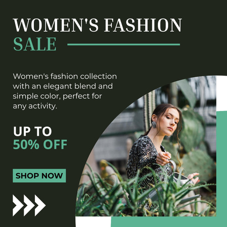 Szablon projektu Female Fashion Sale with Woman Watering Plants Instagram
