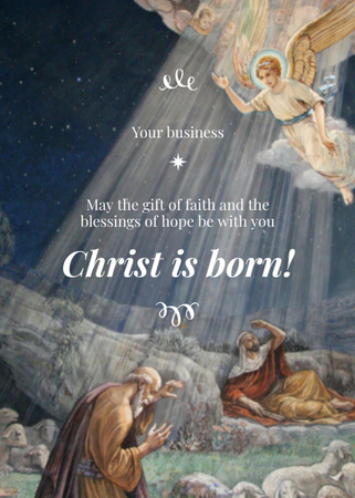 Angel In Sky At Christmas Postcard 5x7in Vertical Design Template