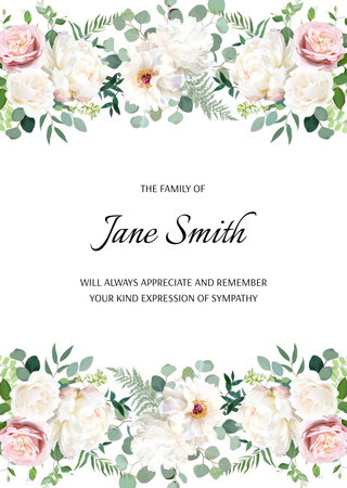 Sympathy Phrase with Watercolor Flowers on White Postcard A6 Vertical Design Template