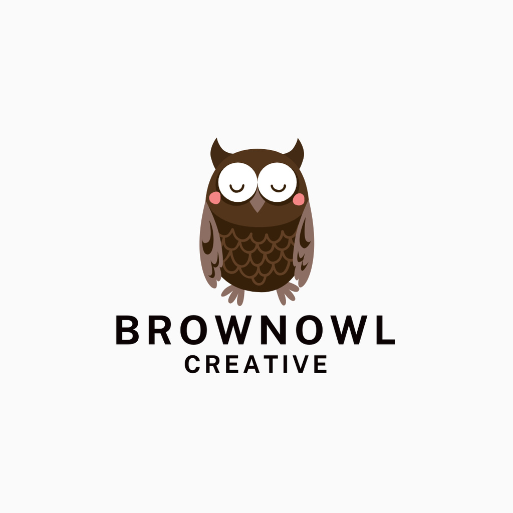 Creative Agency Emblem with Brown Owl Logo 1080x1080pxデザインテンプレート