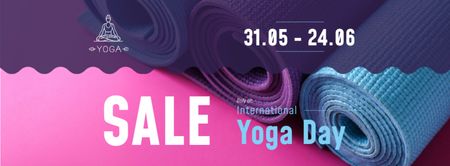 Template di design offerta speciale di yoga day con fila di stuoie Facebook cover