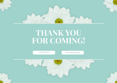 Template di design Messaggio di ringraziamento con fiori di crisantemo bianco Card
