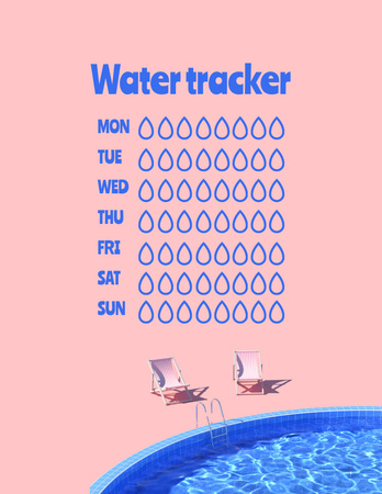 Water Tracker with Sun Loungers by Pool Notepad 8.5x11in Design Template