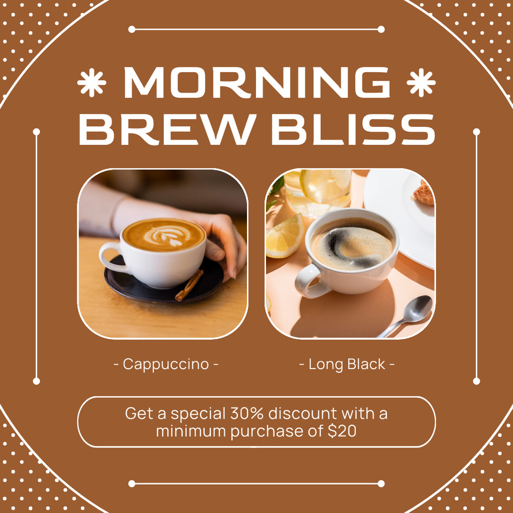 Discounts For Morning Coffee Purchase In Shop Offer Instagram ADデザインテンプレート