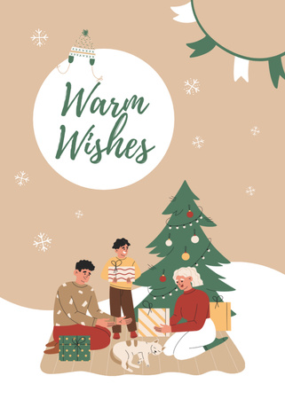 Vánoce a nový rok přeje šťastná rodina Postcard 5x7in Vertical Šablona návrhu