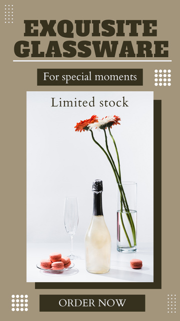 Ad of Exquisite Glassware with Bottle and WIneglasses Instagram Video Story Design Template