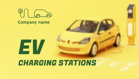 Electric Car on Charging Station on Yellow Background Business Card US Design Template